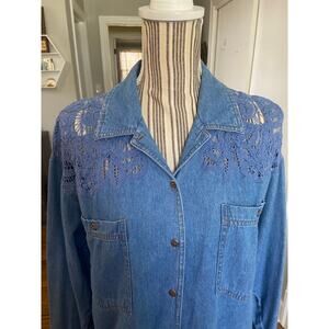 Together denim button down shirt with tonal lace detail